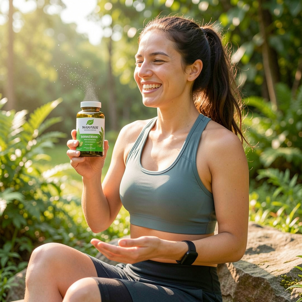 Active person enjoying outdoor wellness activities with natural energy and vitality from plant-based supplements